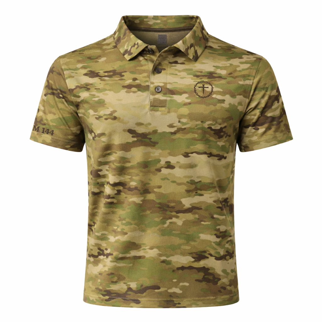 'Psalm 144' - Embroidered Camo Polo
