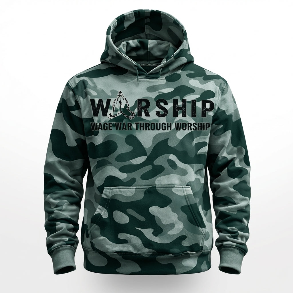War though Worship - Aqua Camo Hoodie