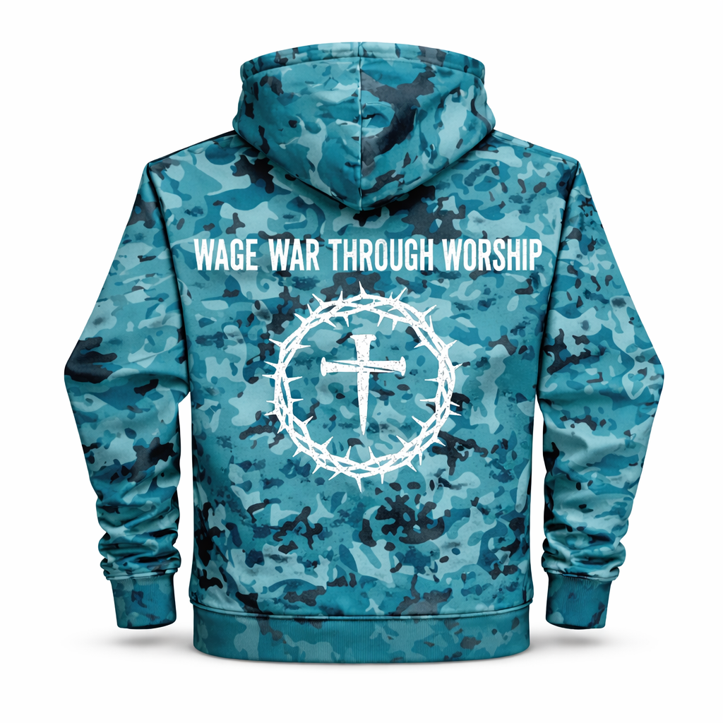 War through Worship - Blue Camo Hoodie