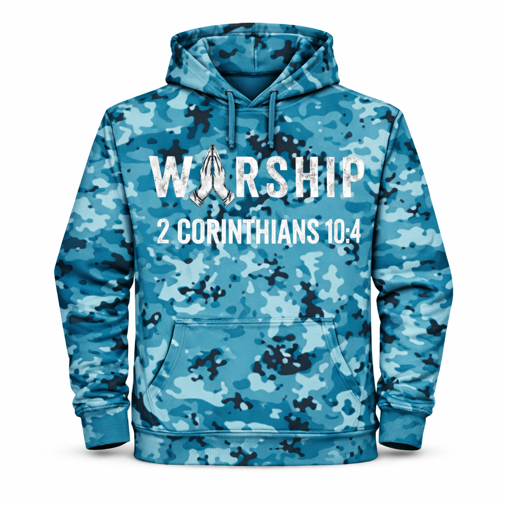 War through Worship - Blue Camo Hoodie