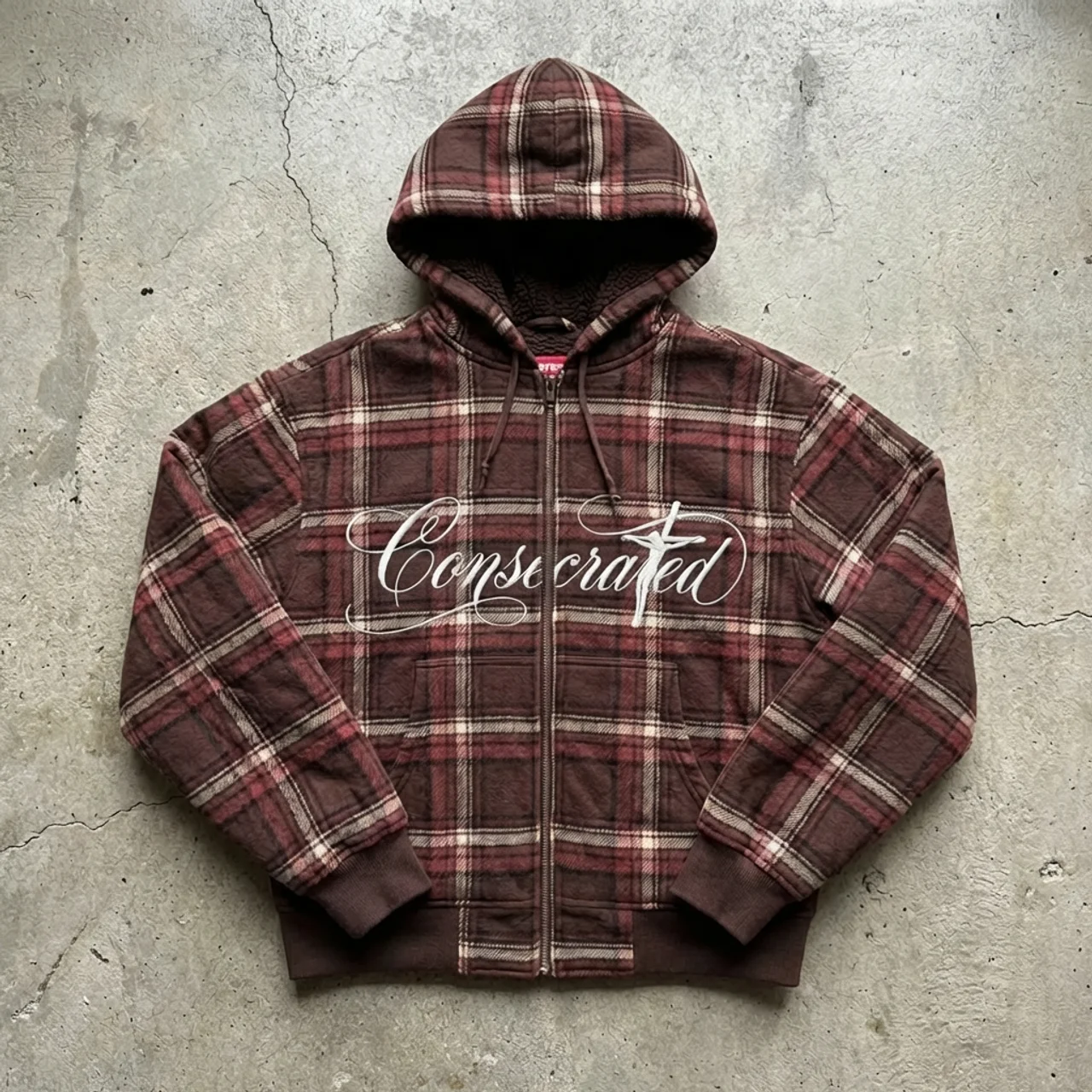 Covenant Plaid – Script Embroidered Zip Hoodie